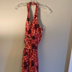 Ann Taylor Wine/Black Floral Halter Cocktail Dress